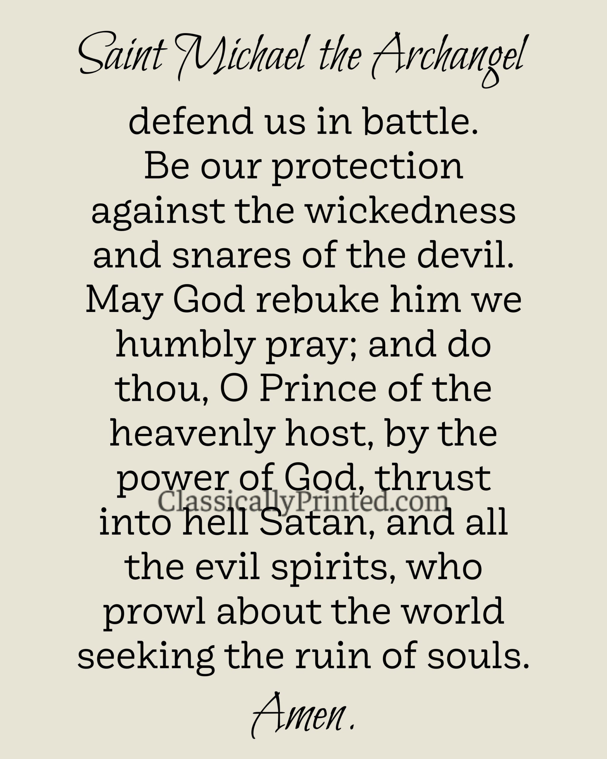 Saint Michael Prayer Print: Catholic Art, Archangel Intercession with regard to St Michael The Archangel Prayer Printable