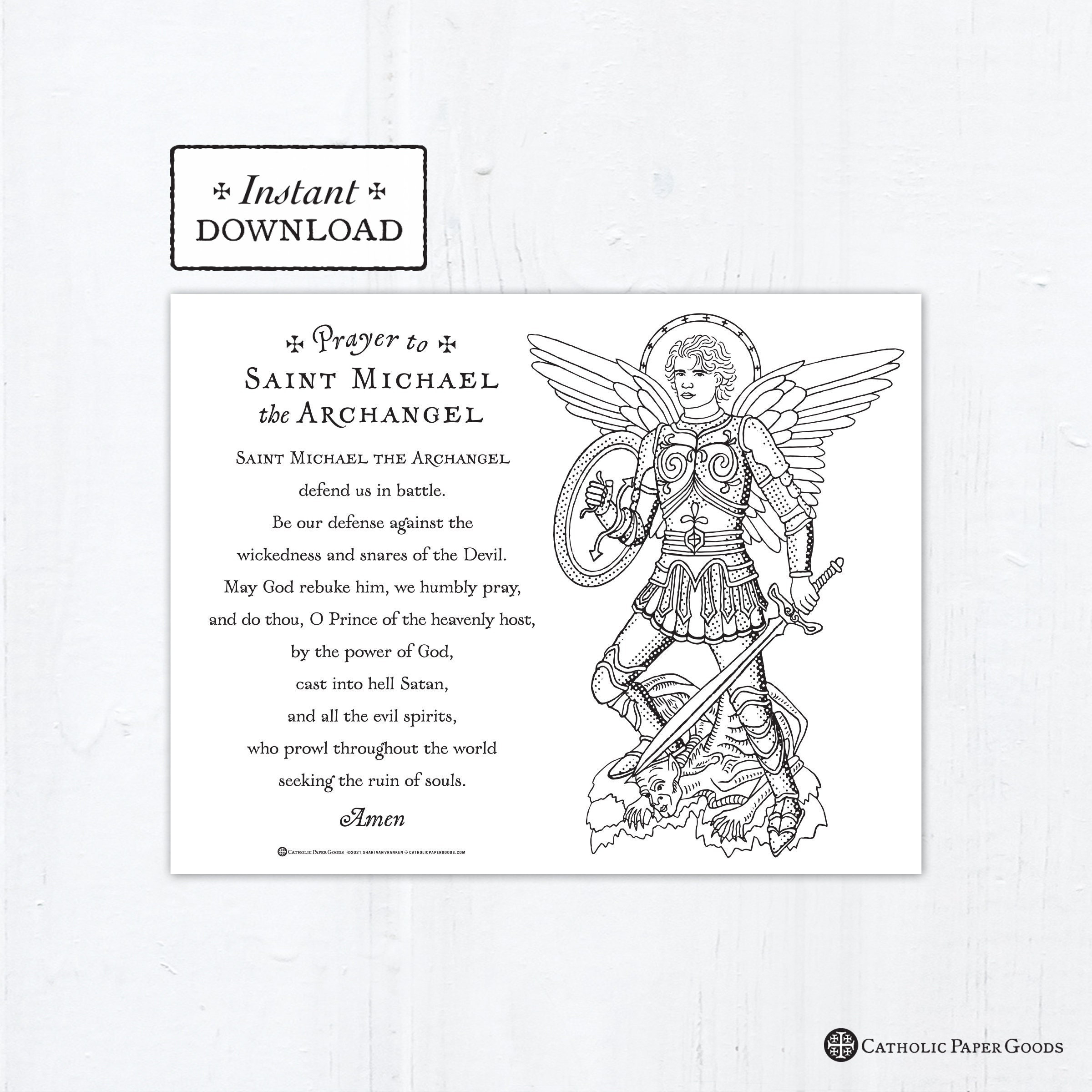 Saint Michael The Archangel Prayer Coloring Page, Printable intended for St Michael The Archangel Prayer Printable