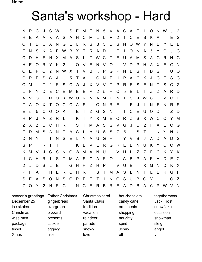 Santa'S Workshop - Hard Word Search - Wordmint throughout Printable Christmas Word Search Hard