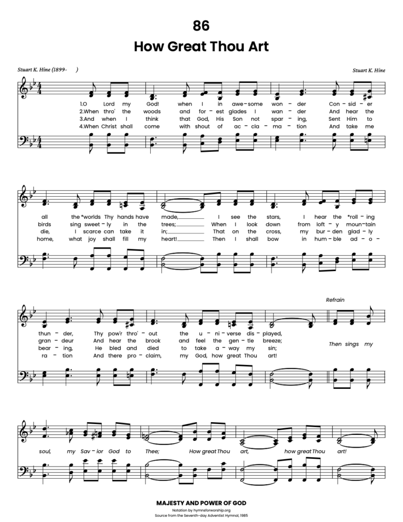 Sdah 086: How Great Thou Art – Hymns For Worship intended for Free Printable How Great Thou Art Hymn