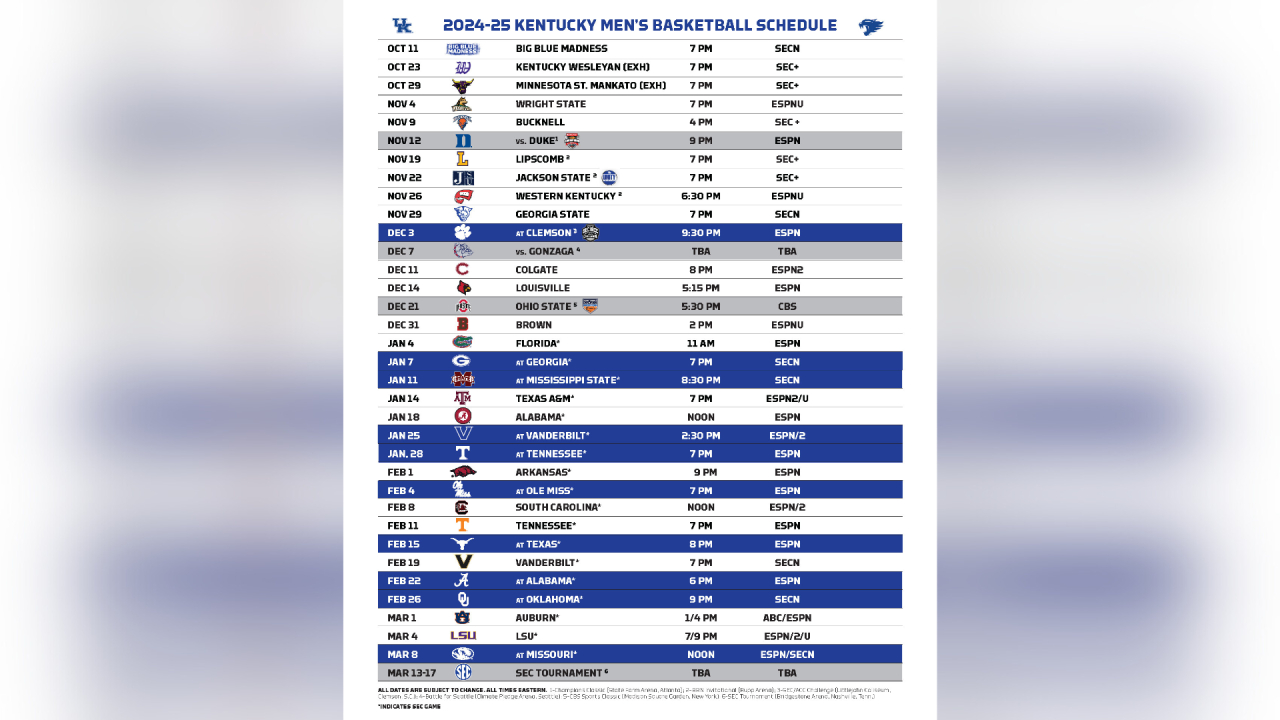 Sec Unveils Men&amp;#039;S Basketball Broadcast Schedule, Uk Releases Full inside Ky Men&amp;amp;#039;s Basketball Schedule Printable