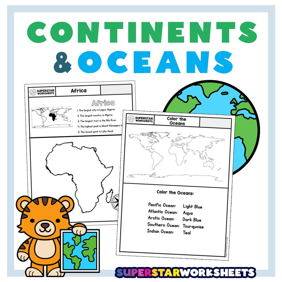 Seven Continents & Oceans Worksheets - Superstar Worksheets within Continents And Oceans Printable Quiz