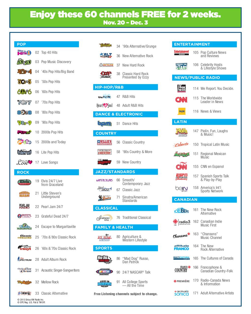 Sirius Satellite Radio Channel Guide Printable - Printable Party for Printable Sirius Xm Channel List