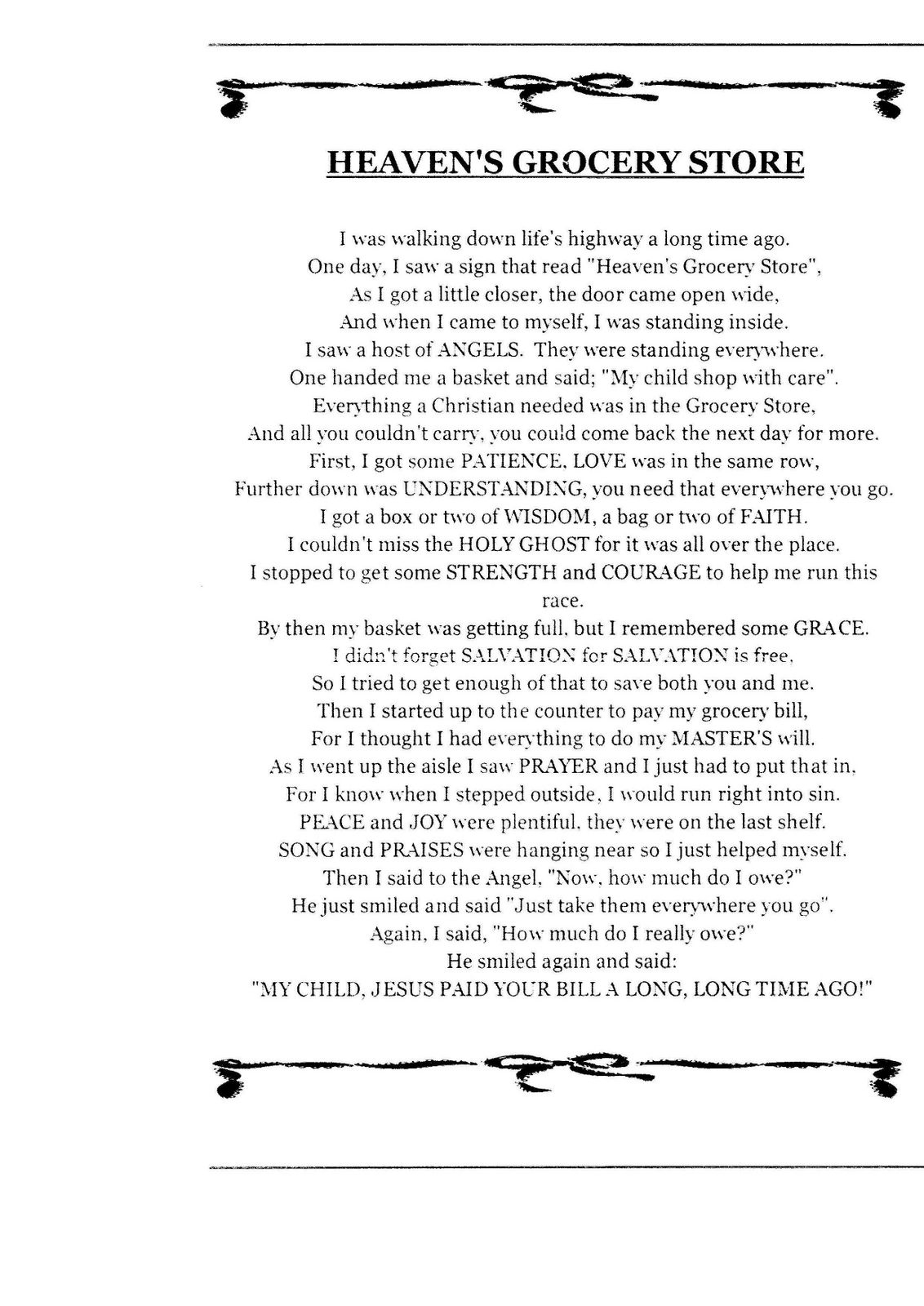 Speak Your Heart Speak Your Soul: Heaven'S Grocery Store with regard to Heaven'S Grocery Store Poem Printable