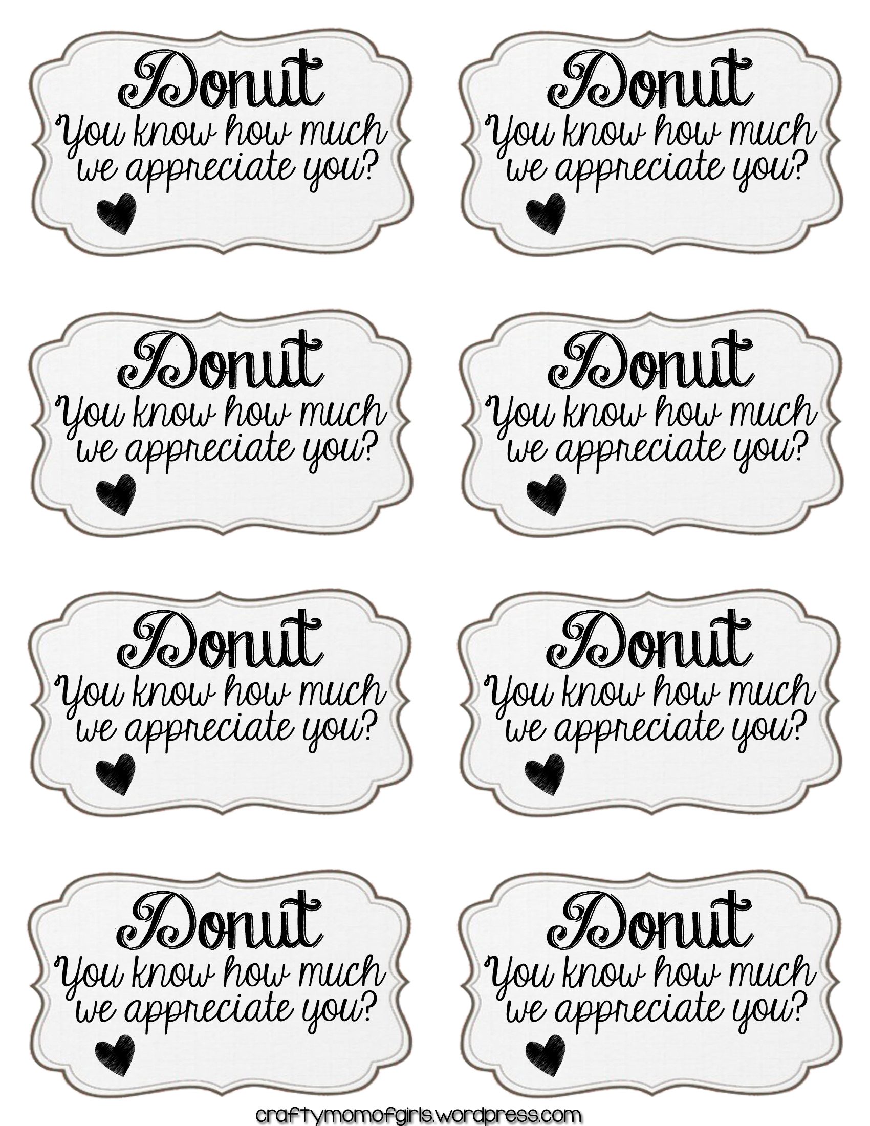 Teacher Appreciation {Free Printable} | Crafty Mom Of Girls throughout Donut Teacher Appreciation Free Printable
