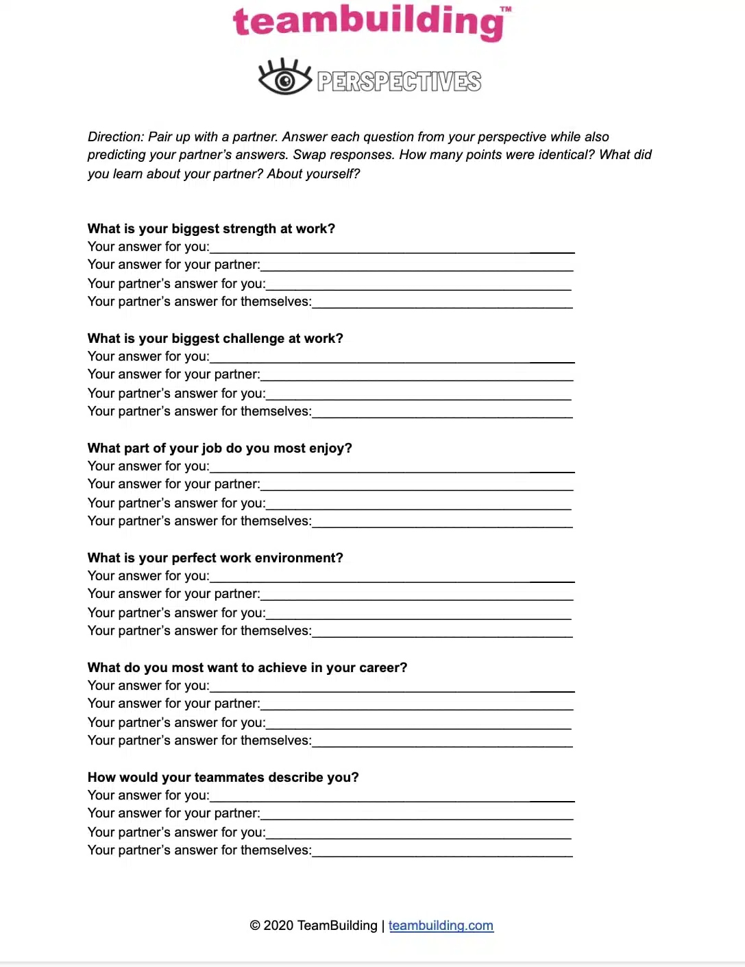Team Building Worksheets: Free Templates in Printable 5 Minute Team Building Activities