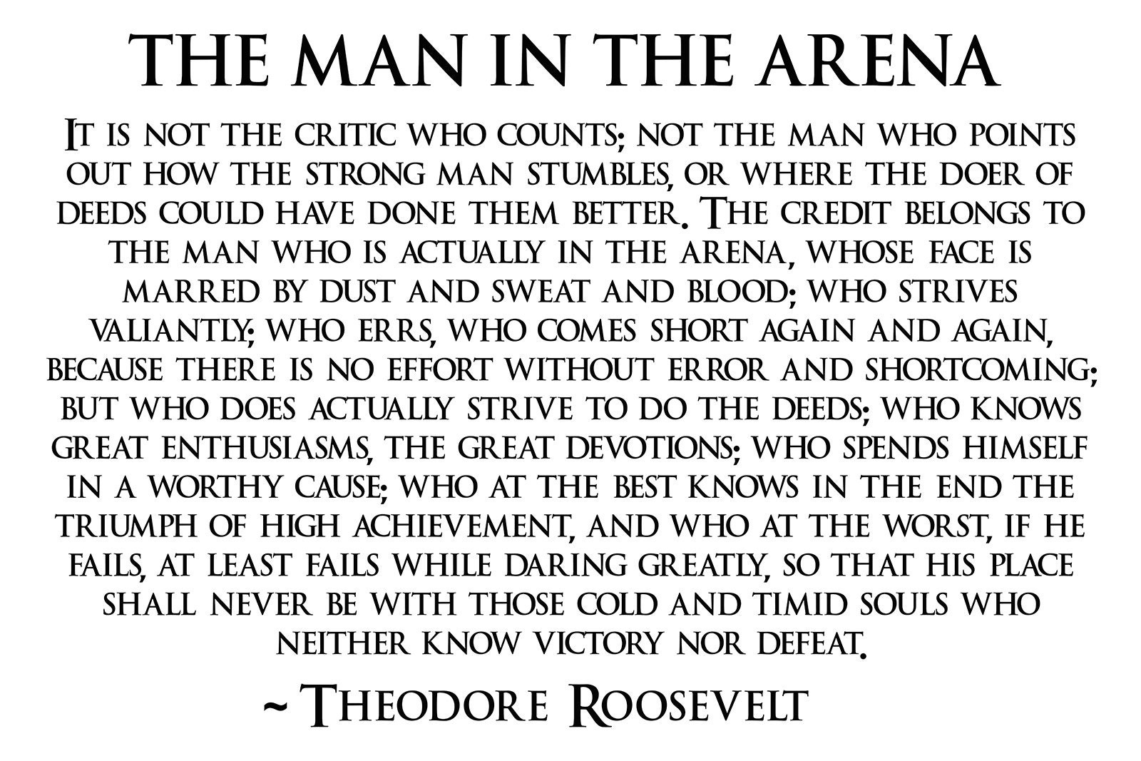Teddy Roosevelt 'Man In The Arena' Quote Poster: Motivational Wall for Man In The Arena Printable Free Download