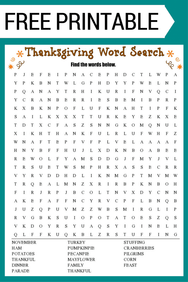 Thanksgiving Word Search (Free Printable!) with Free Printable Thanksgiving Word Searches