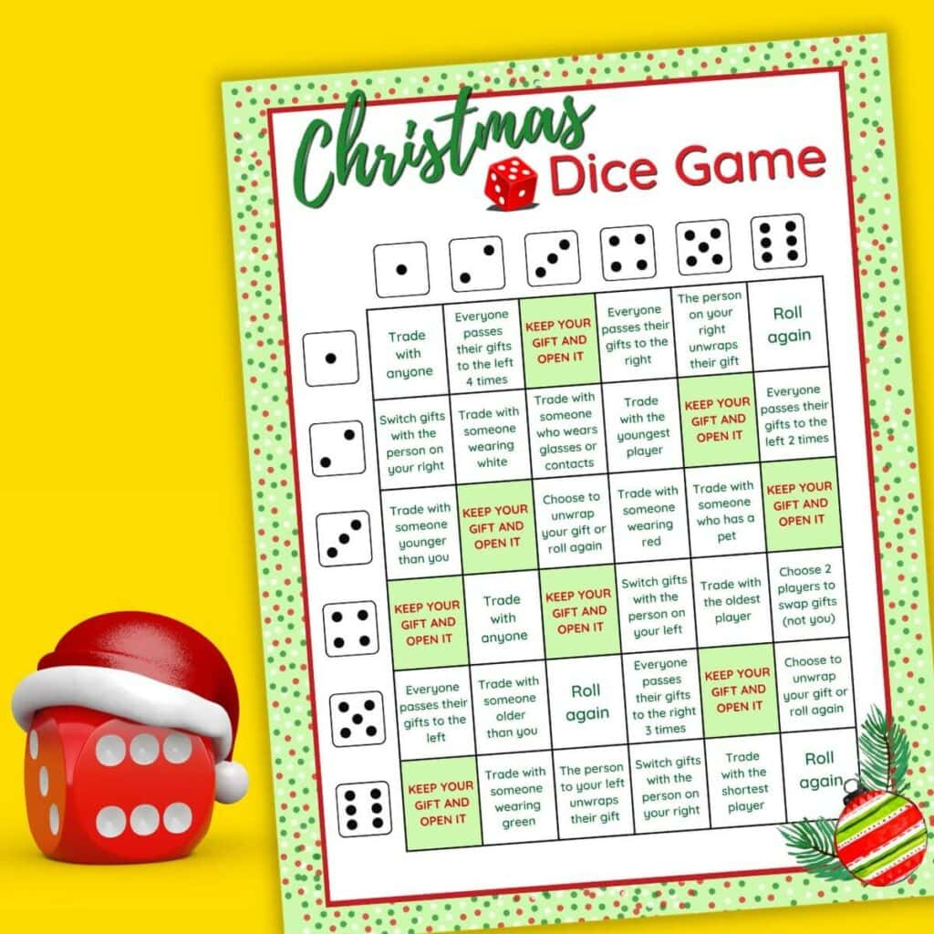 The Christmas Dice Game - A Fun Gift Exchange Printable Game! for Free Printable Christmas Gift Exchange Games