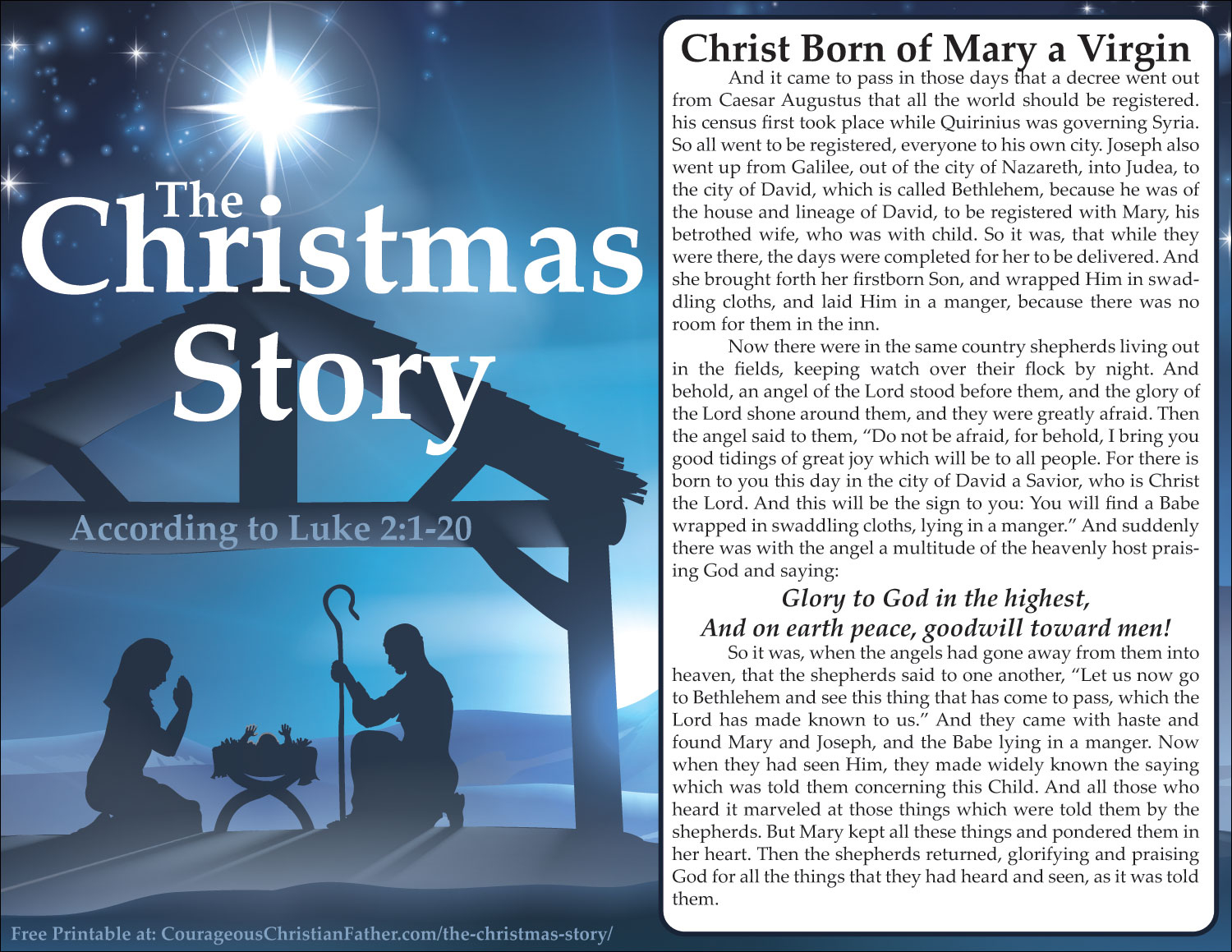 The Christmas Story inside Printable Christmas Story From the Bible