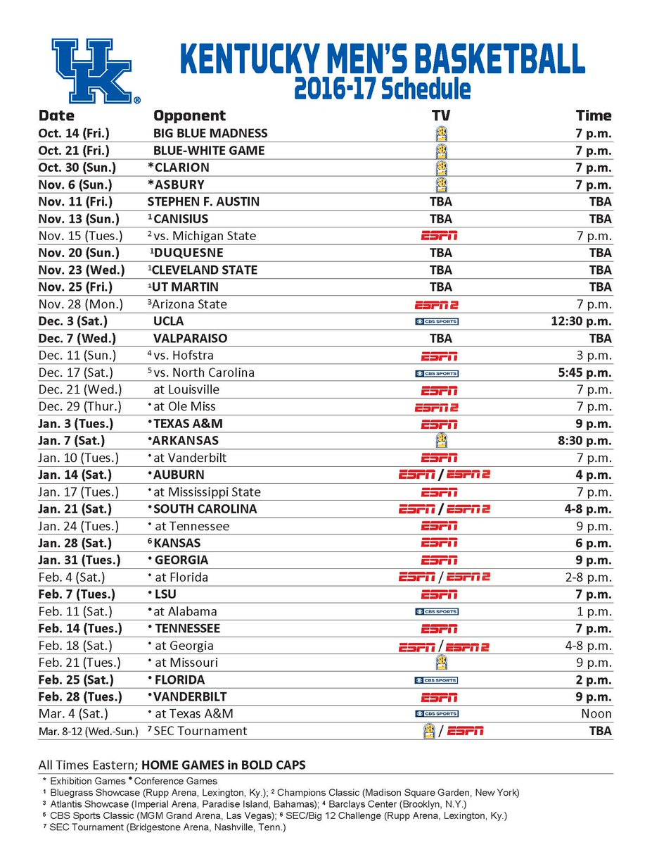 The Kentucky Basketball Schedule Is Complete - On3 for Ky Men&amp;amp;#039;s Basketball Schedule Printable