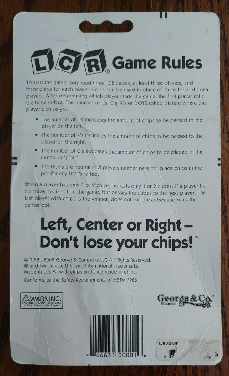 The Original Lcr Left Center Right Dice Game In Tube Blister for Left Right Center Rules Printable