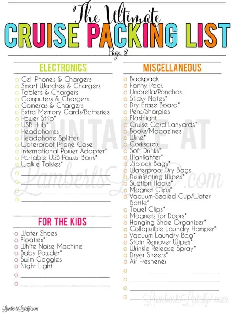 The Ultimate Cruise Packing Checklist (Free Printable Pdfs regarding Carnival Cruise Packing List Printable