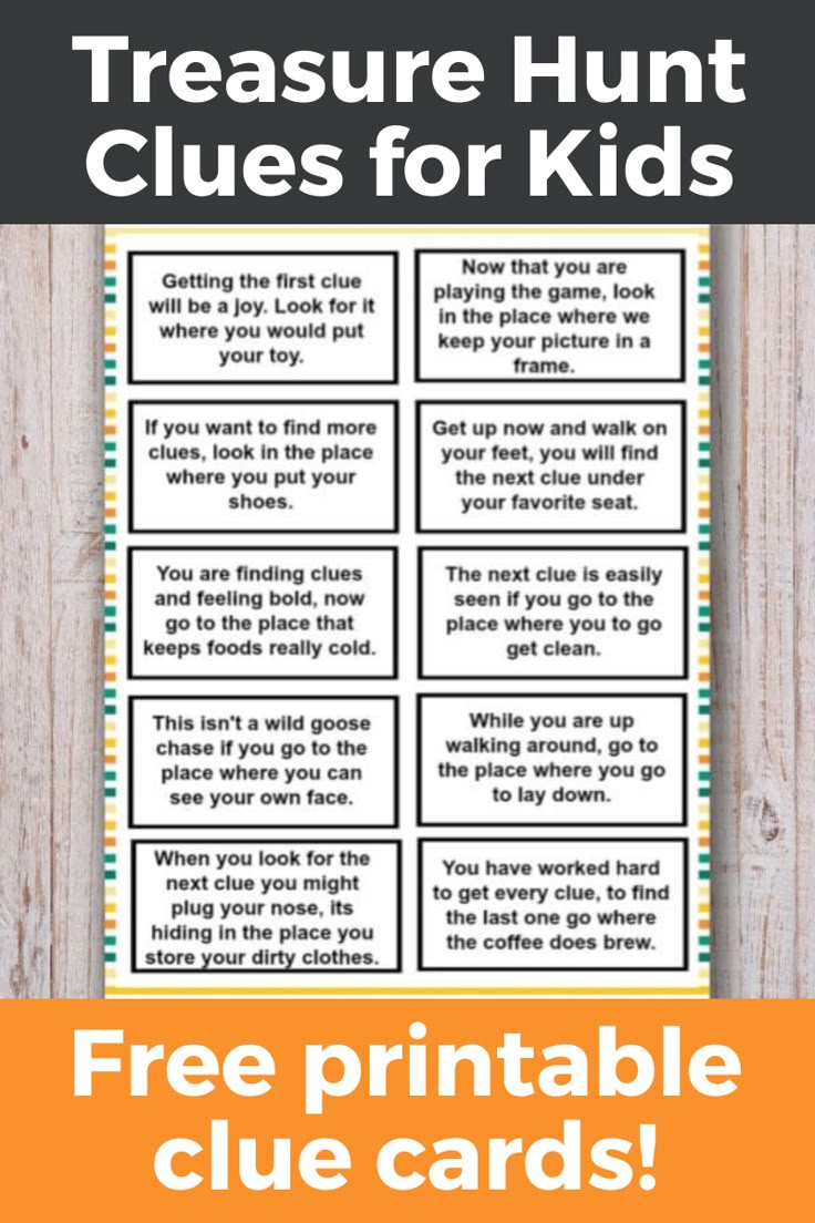 Treasure Hunt Clues For Kids for Free Printable Treasure Hunt Clues