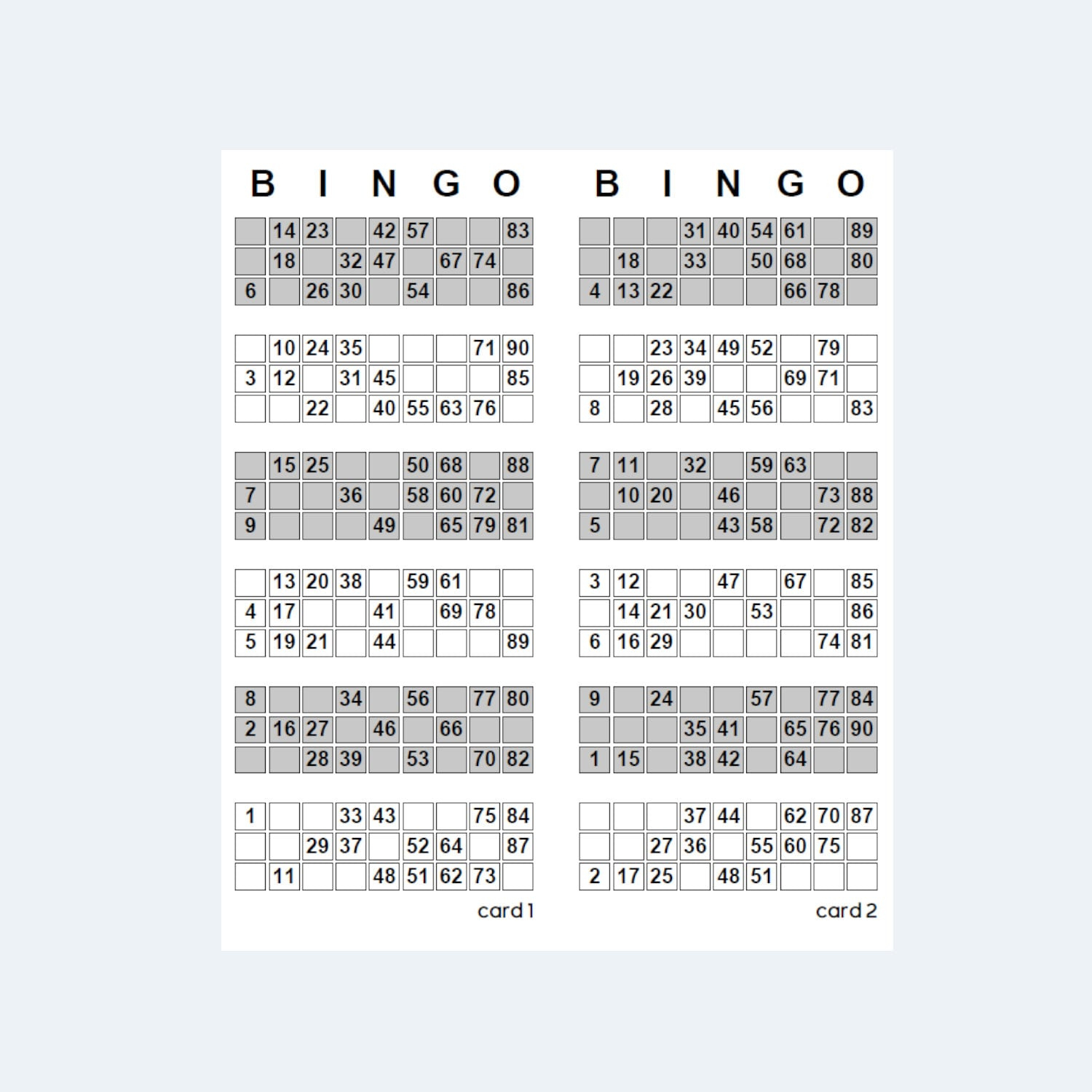 Uk Style 1-90 Bingo Ticketkarten, 2 Pro Seite - 1000 Karten / 500 for Printable Bingo Cards 1 90