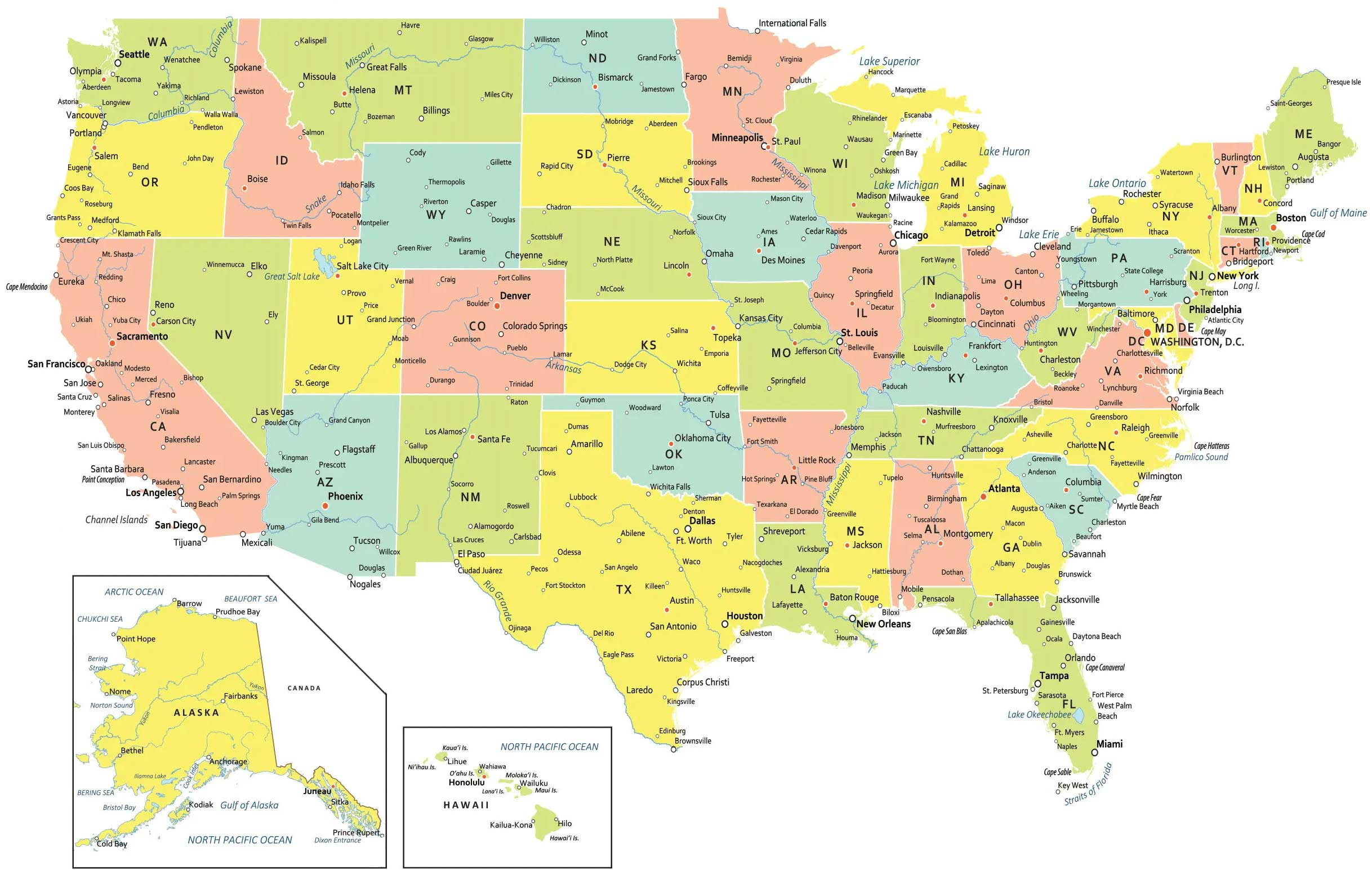 Usa Map With States And Cities - Gis Geography regarding Map Of Usa With Cities Printable