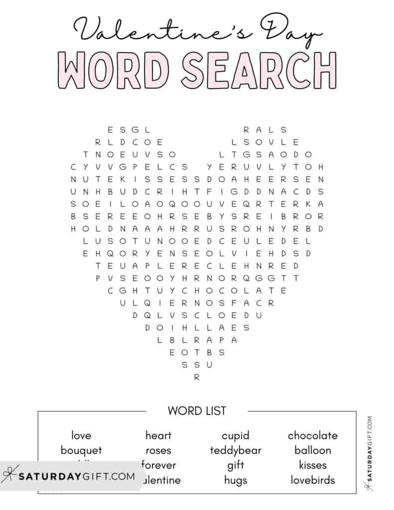 Valentine'S Day Word Search - Cute & Free Printables | Saturdaygift intended for Free Printable Valentines Day Word Searches