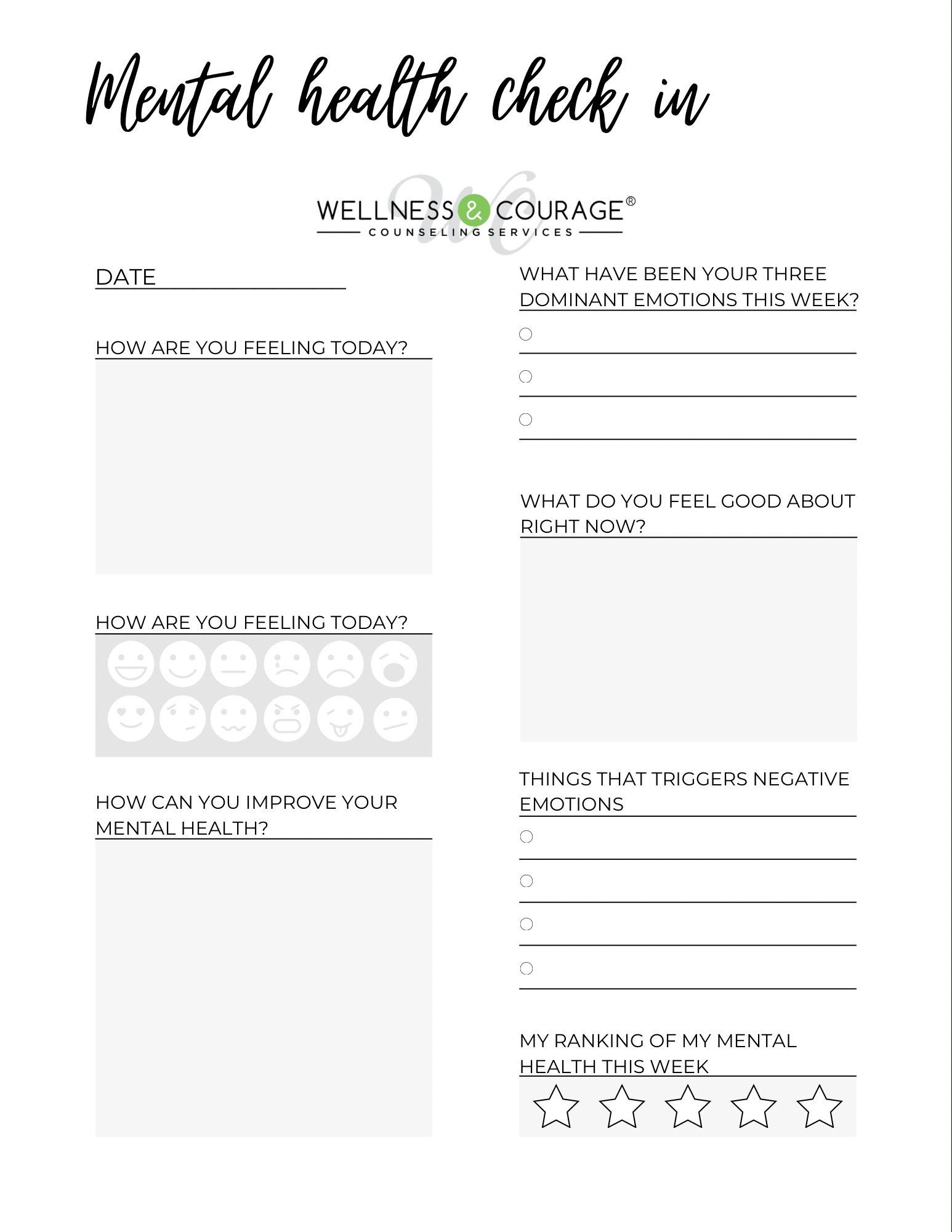 Wellness & Courage | Self-Guided Worksheets — Wellness & Courage pertaining to Free Printable Mental Health Worksheets
