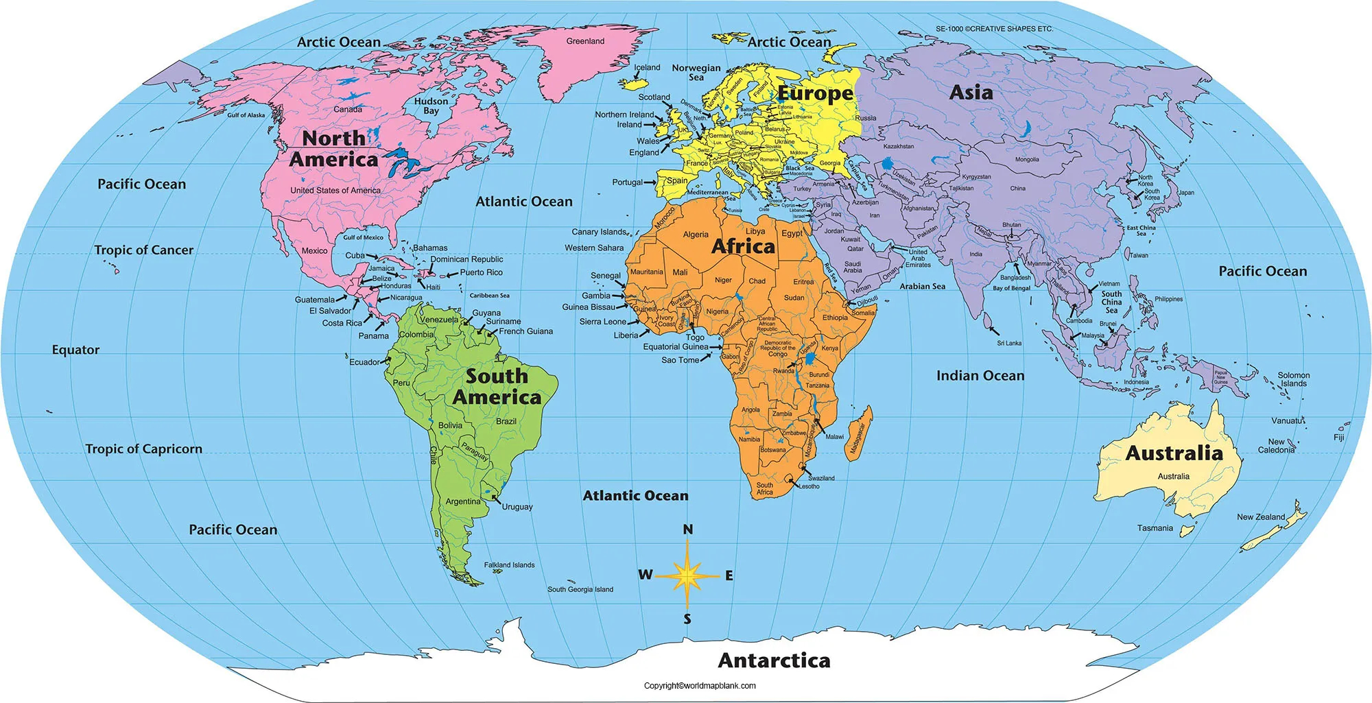 Weltkarte Mit Ozeanen Und Meeren [Kostenloser Download Pdf] pertaining to Continents and Oceans Map Printable