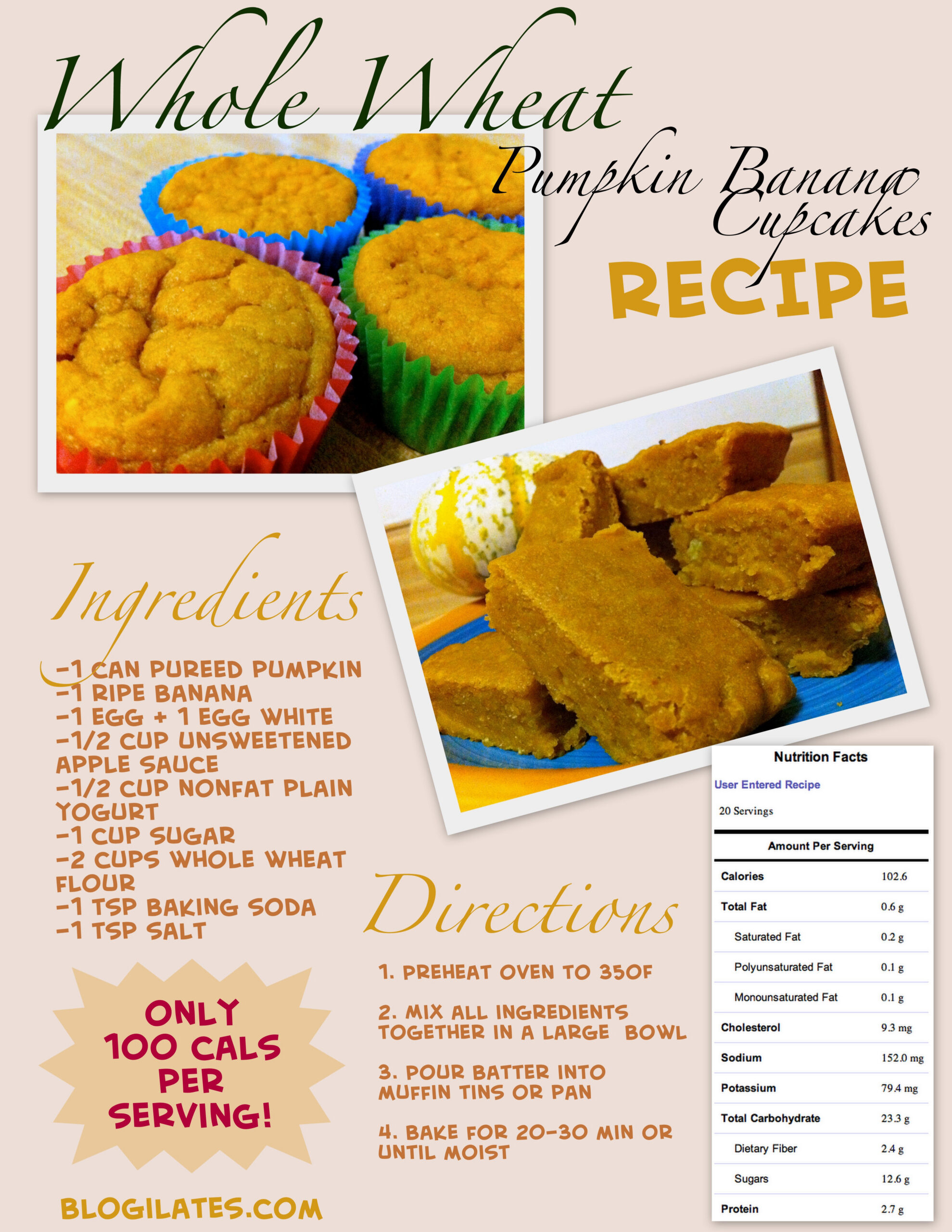 Whole Wheat Pumpkin Banana Cupcake Recipe Printable - Blogilates in Printable Step By Step Muffin Recipe