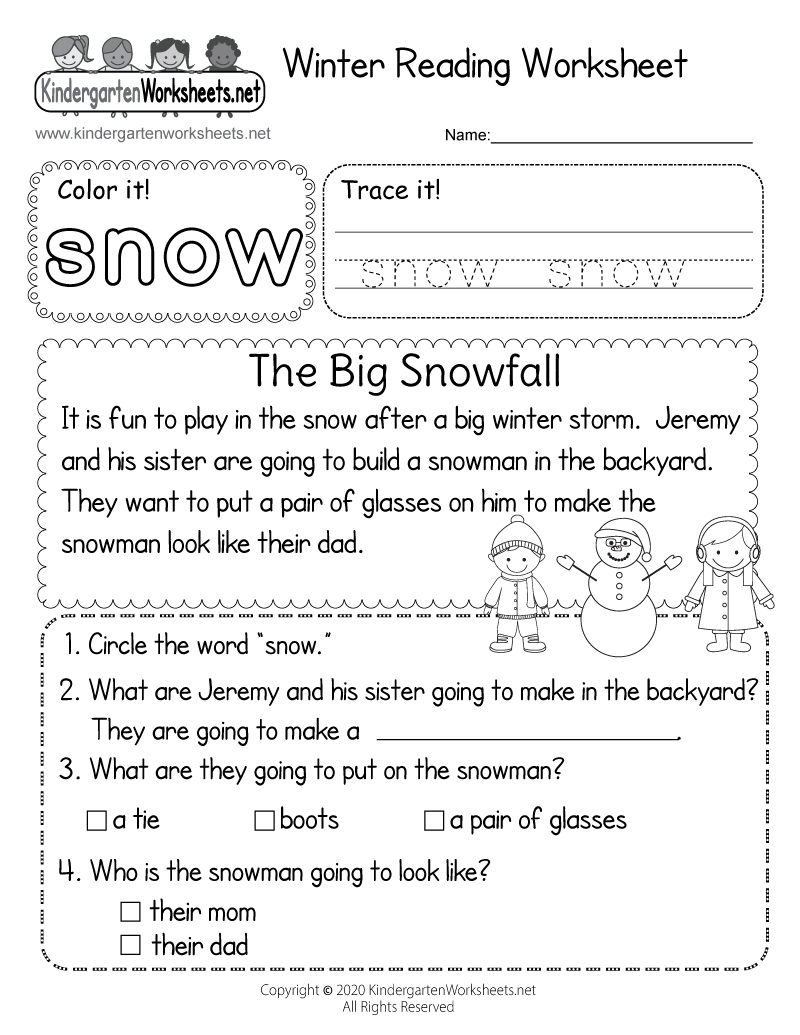 Winter Reading Worksheet - Free Printable, Digital, & Pdf pertaining to Free Printable Winter Worksheets For Kindergarten
