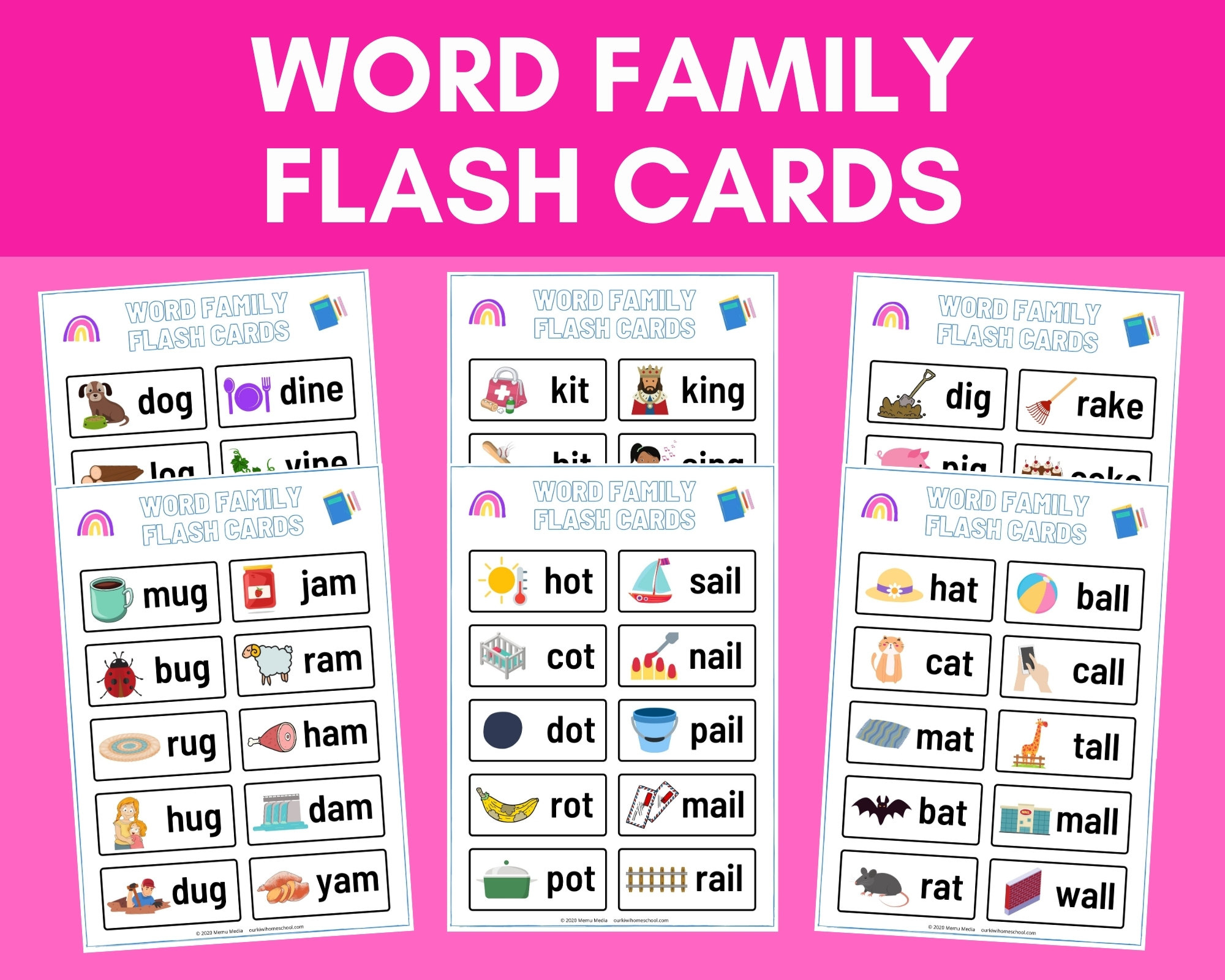 Word Family Flash Cards | Learning To Read | Rhyming Words - Etsy intended for Printable At Family Words Flash Cards