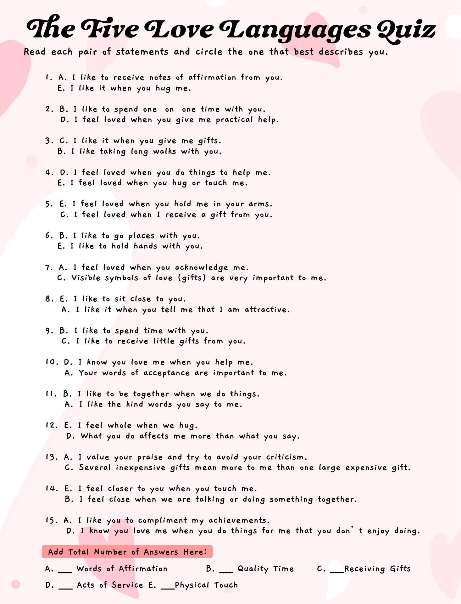 Worksheets 5 Love Languages - 12 Free Pdf Printables | Printablee with 5 Love Languages Quiz Free Printable