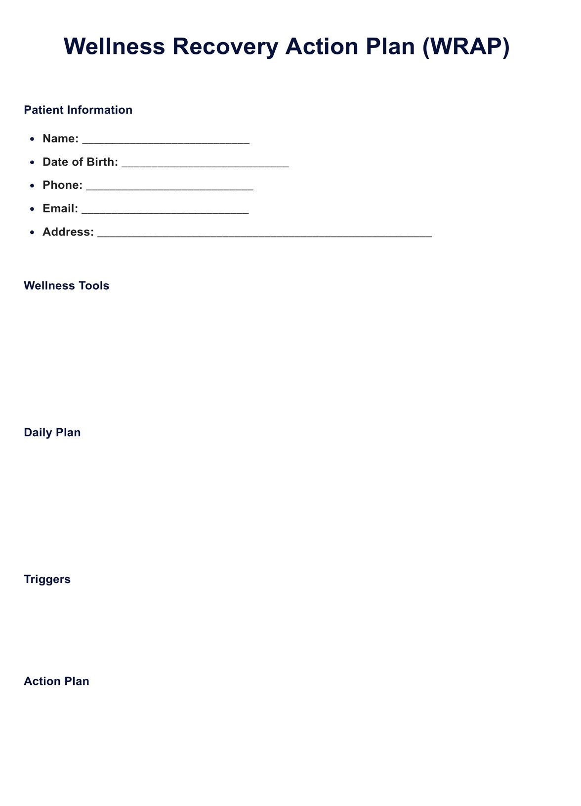 Wrap Plan within Free Printable Wellness Recovery Action Plan Template